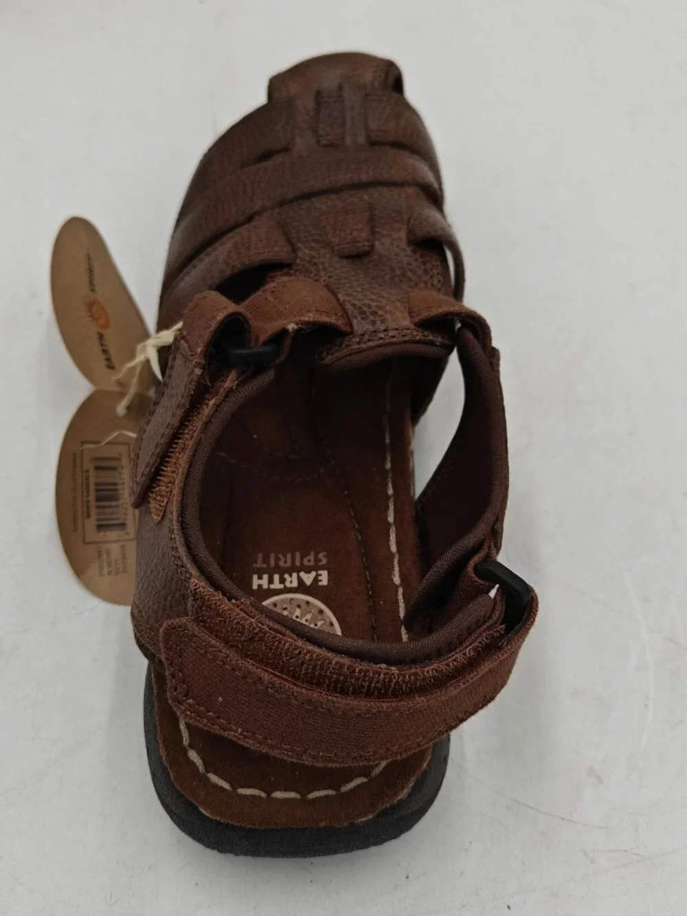 Earth Spirit Gelron 2000 Mens 9.5 Cognac Leather Fisherman Sandals Almond